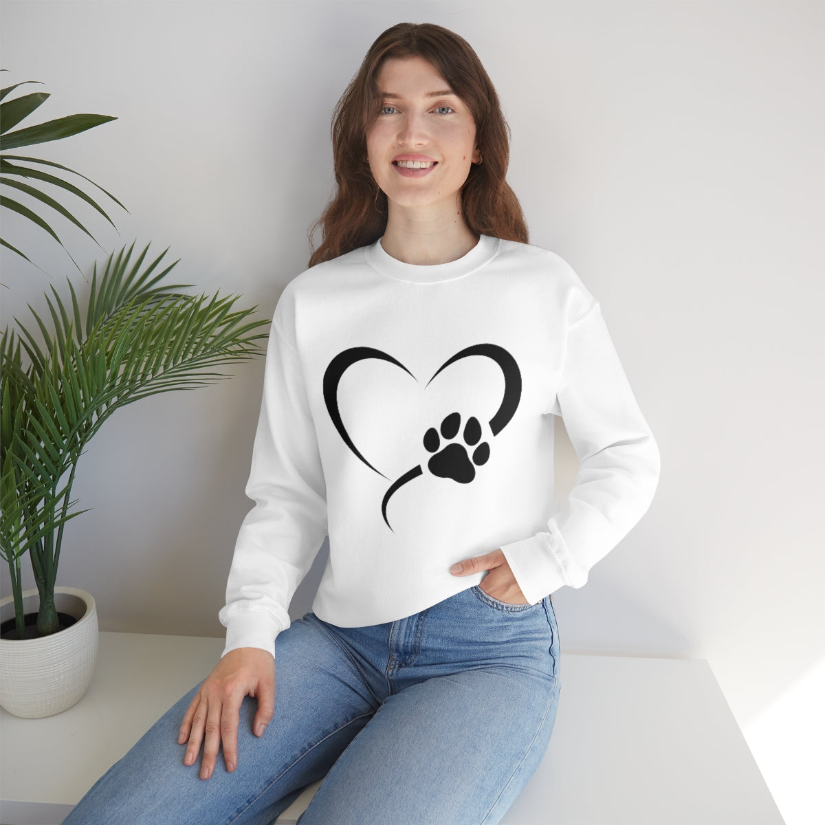 Heart Print Crewneck Sweatshirt