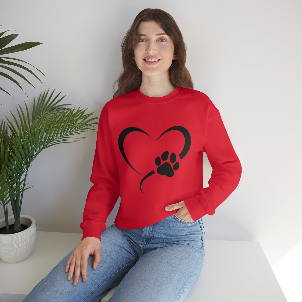 Heart Print Crewneck Sweatshirt