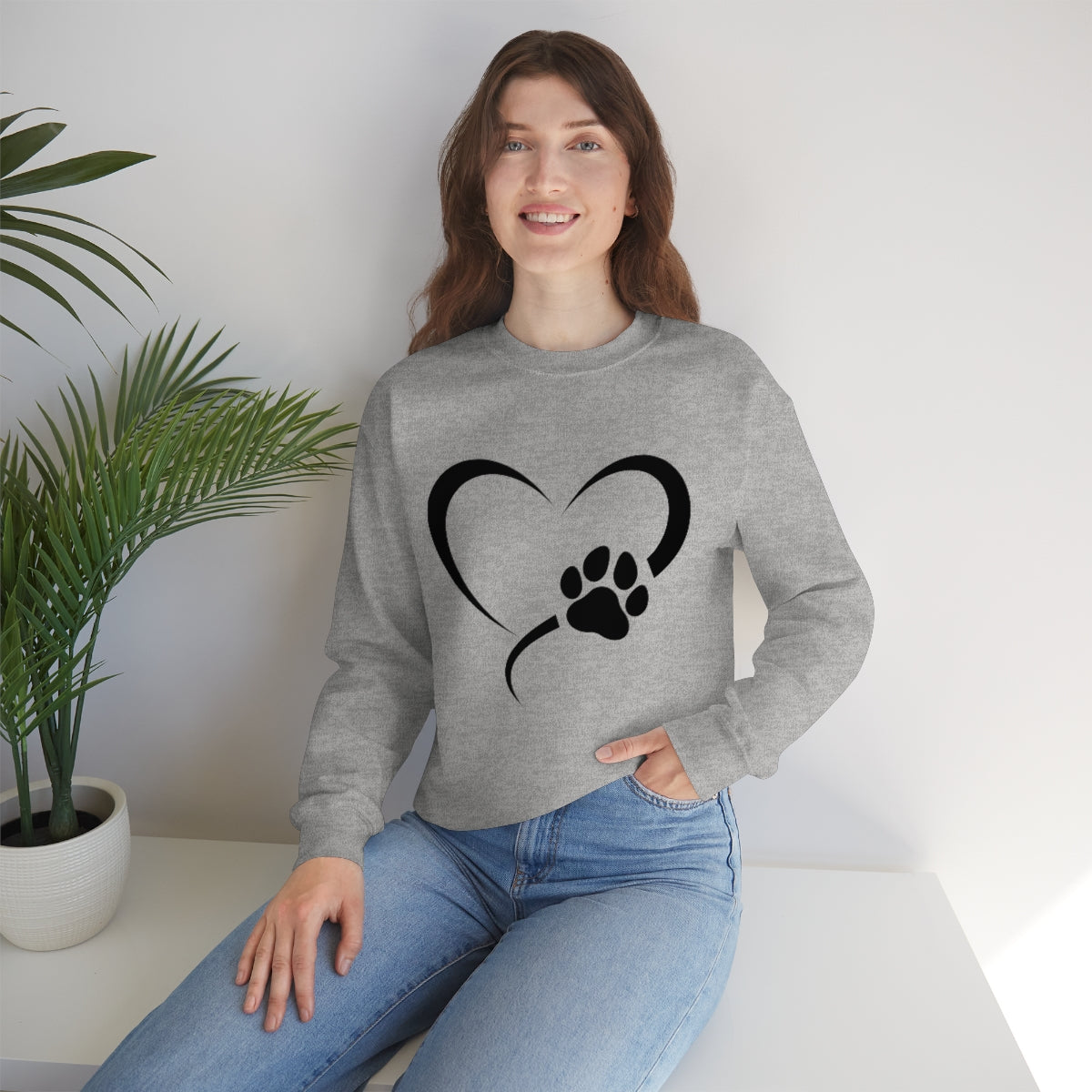 Heart Print Crewneck Sweatshirt