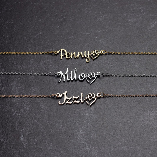 Personalized Name Necklace with Paws for Dog Lovers